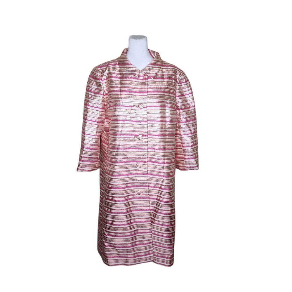 Vintage 60s Mod Coat Womens Size L Pink Gold Metallic Stripe